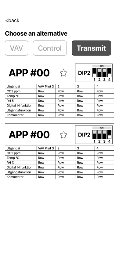 Calectro app - Guide transmit settings screen